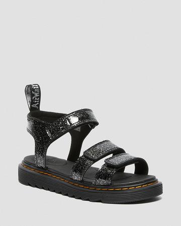 Black Kids' Dr Martens Junior Klaire Glitter Sandals | CA 718VRW